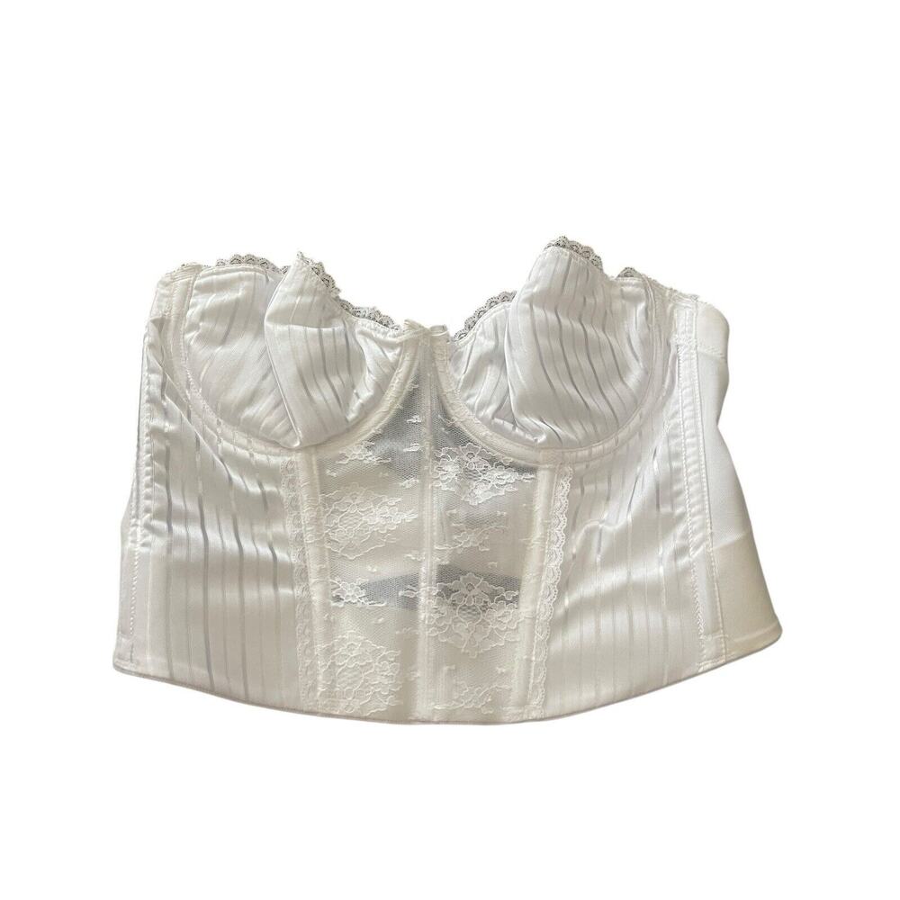 Lady Manhattan‎ Vintage White Romantic Floral Pin Stripe Corset Bra Lingere